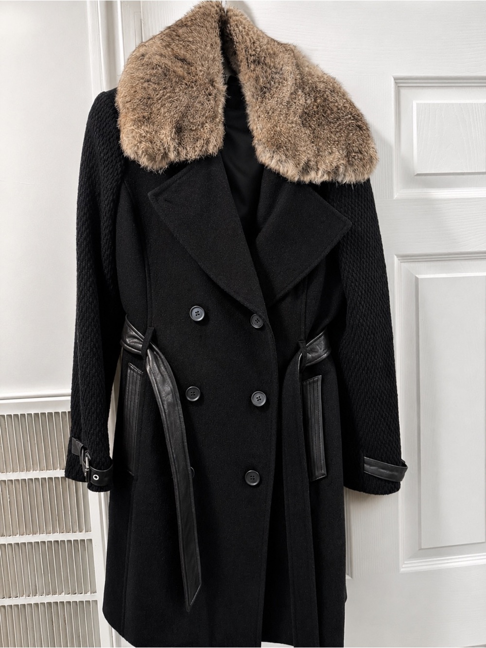 Andrew Mark Classic Women's Black Wool Coat with rabbit fur Size 8